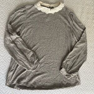 Faith and Joy Gray Long Sleeve Top with Lace Collar
